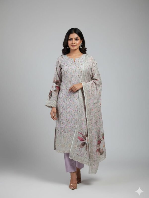 Elegant Indian three-piece dress for women in soft pastel shade
